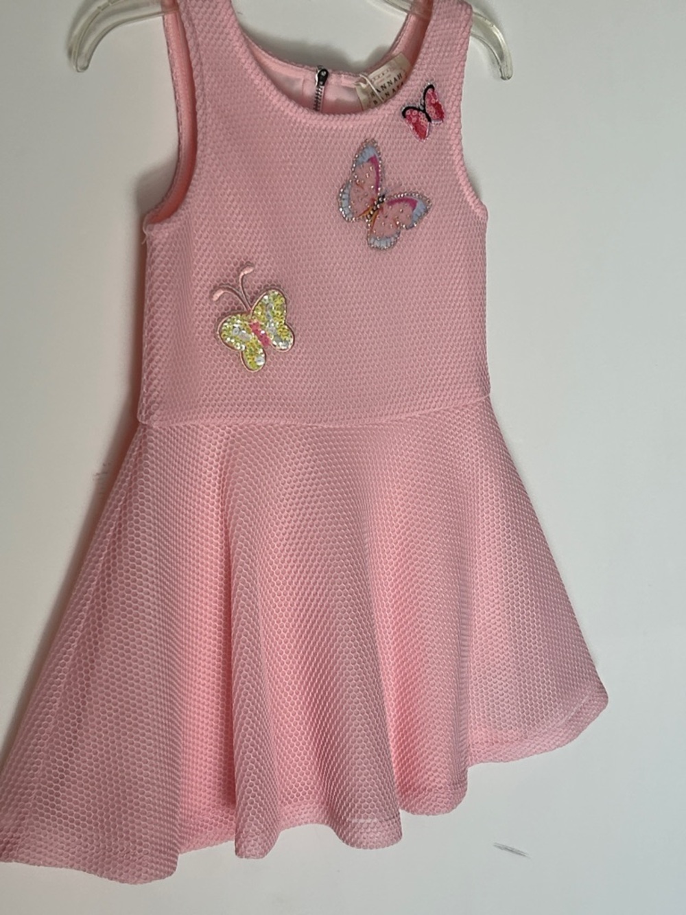 Hannah Banana Pink Sleeveless Mesh Dress with Butterfly Appliqués. Lined. NWT